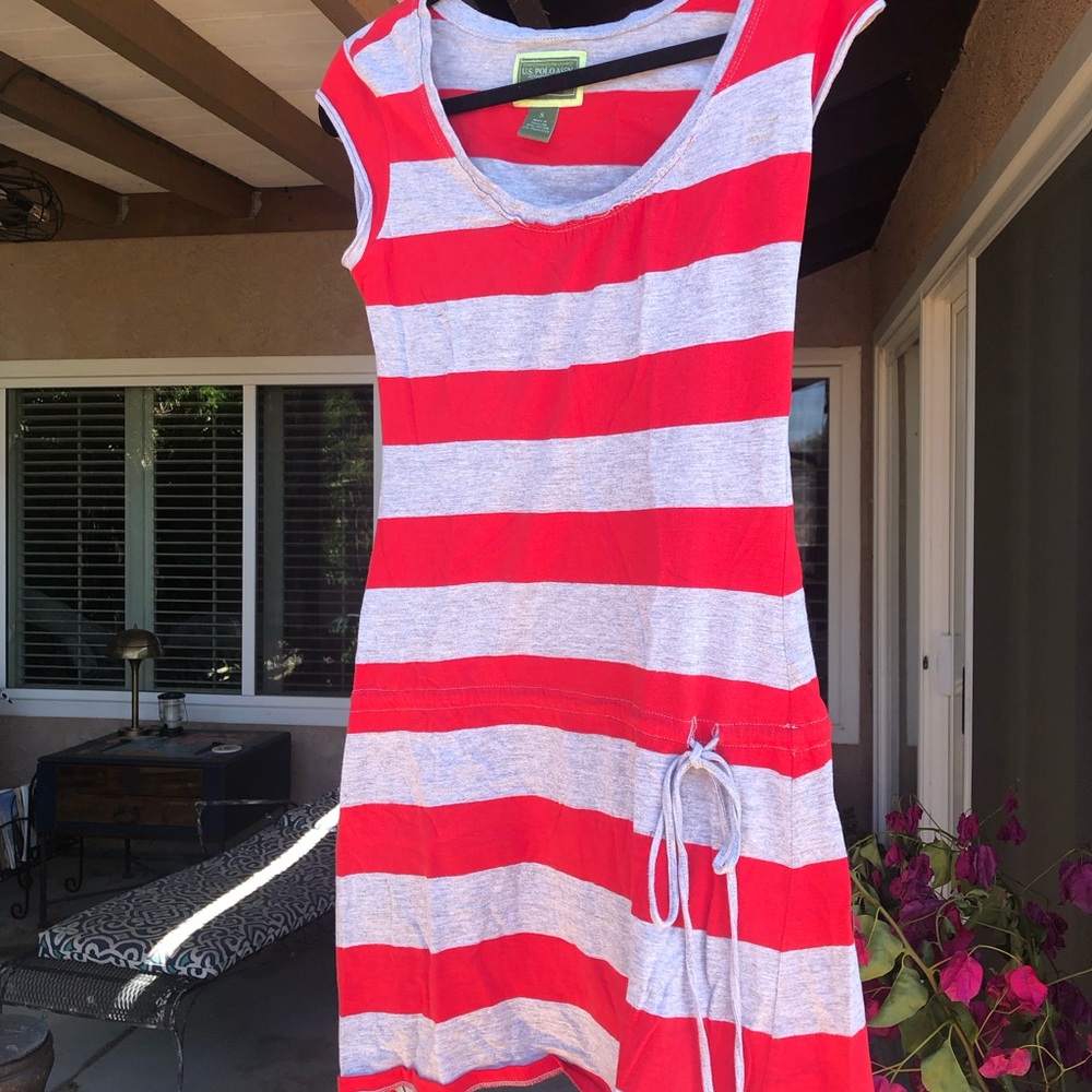 Red and Gray Striped Dress